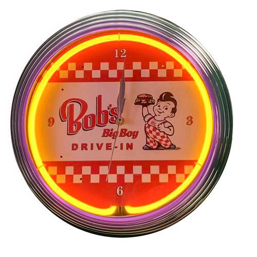 BOB汉堡小子霓虹灯钟玻璃霓虹灯复古收藏中古店超级好看