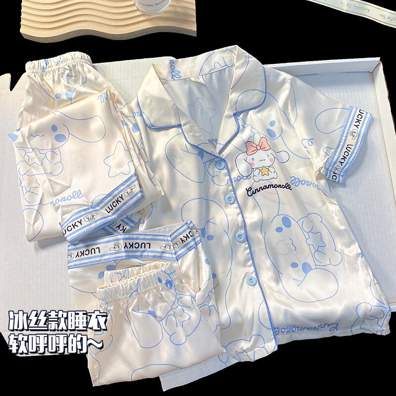 冰丝儿童睡衣夏季薄款2024新款女童春秋小女孩三件套装家居服夏天