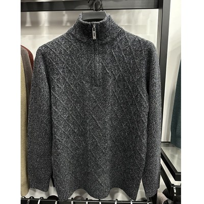 半高领毛衣男款冬季拉链领羊绒衫加厚针织衫秋露雪马青少年羊毛衫