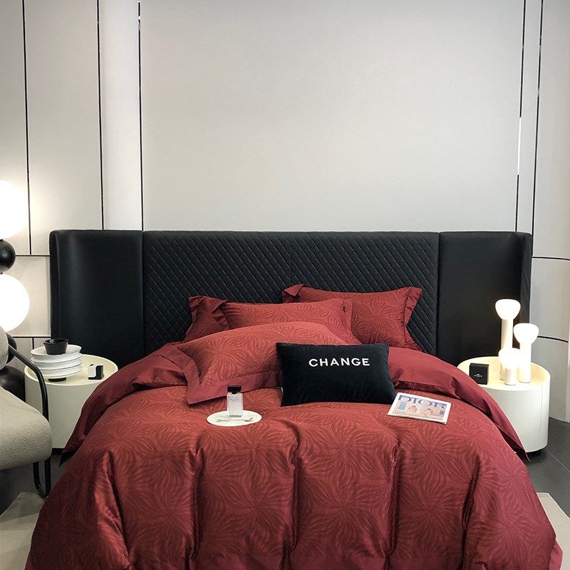 结婚四件套长绒棉纯棉简约婚庆婚床婚嫁被套床单全棉红色轻奢床品