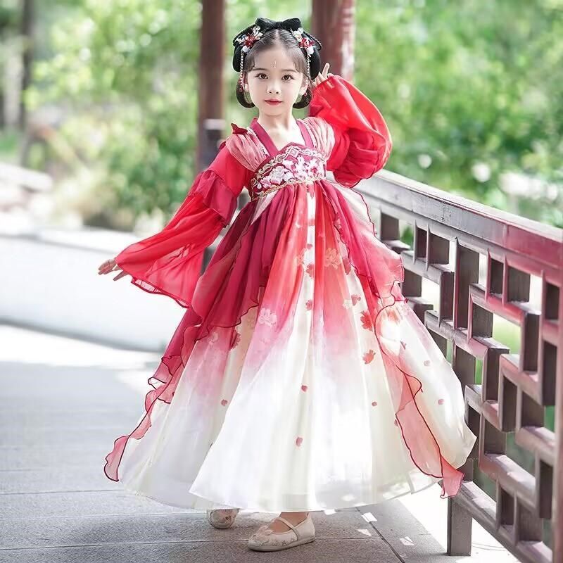 汉服女童春秋款2025儿童中国风超仙唐装女孩公主古风连衣裙表演服