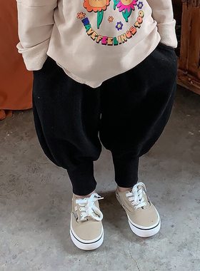 韩版儿童2021秋冬全棉针织运动哈伦裤男女宝宝宽松简约灯笼裤休闲