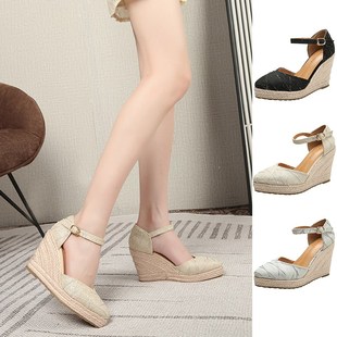 舒适尖头中空超高跟厚底百搭单鞋 坡跟包头凉鞋 时尚 新款 女国风夏季