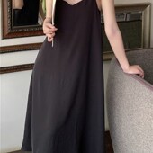 胖妹妹夏季 女 吊带洋装 2023新款 V领内搭显瘦黑色背心裙宽松大尺码