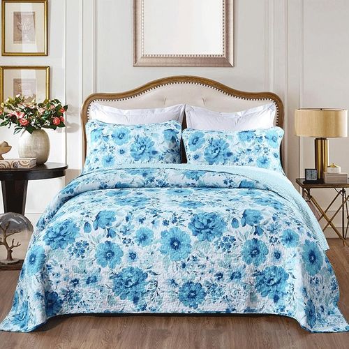 春秋床上棉质三件套 美式田园风空调被夏凉被 手工印花绗缝被床盖