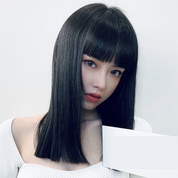 一刀切假发一刀切短发假发真发全真人发锁骨发公主切假发全头网红图片