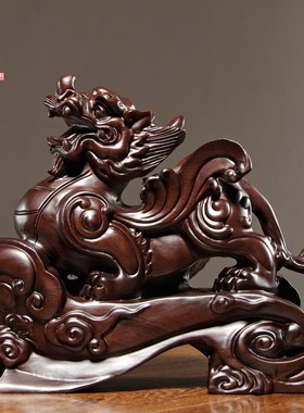 黑檀木雕貔貅摆件实木皮丘一对家居客厅办公室装饰开业送礼工艺品