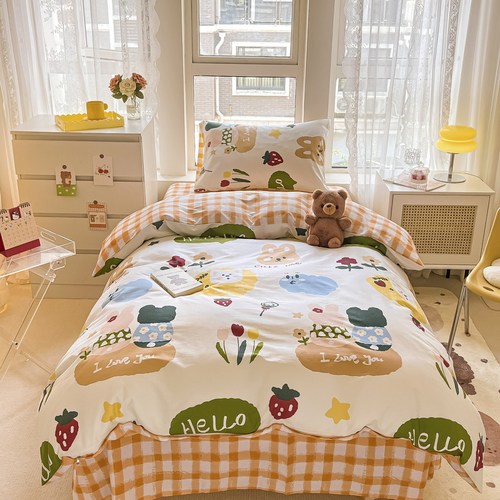 卡通三件套学生宿舍牀上用品纯棉寝室牀笠儿童牀单人牀单被套被子