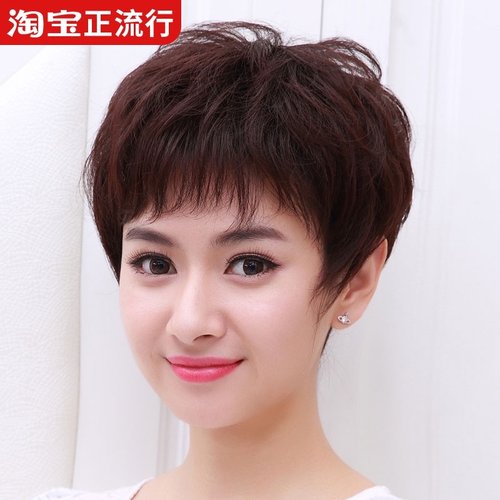假发女短发全头套短卷发真人发丝中老年发型网红自然头发妈妈发套