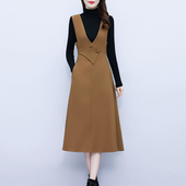 套装 抱婴袋收腰中长版 女 大尺码 两件式 A字背心毛呢马甲洋装 打底衫