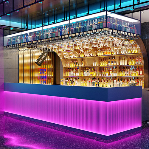 网红吧台酒柜靠墙壁挂式工业风发光酒吧铁艺展示架创意红酒架子