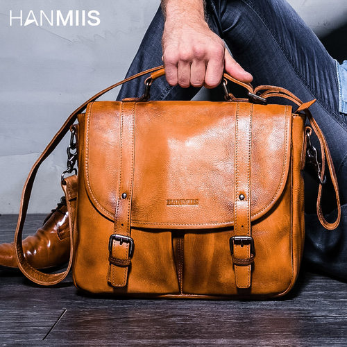 HANMIIS真皮邮差包复古单肩包