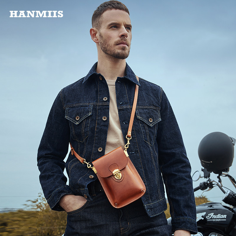 HANMIIS手机包 树膏头层2021新款牛皮手机包轻便男女适合斜挎小包