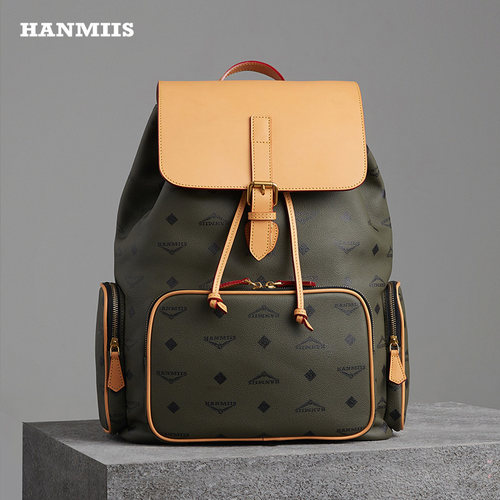 hanmiis高档头层牛皮双肩包