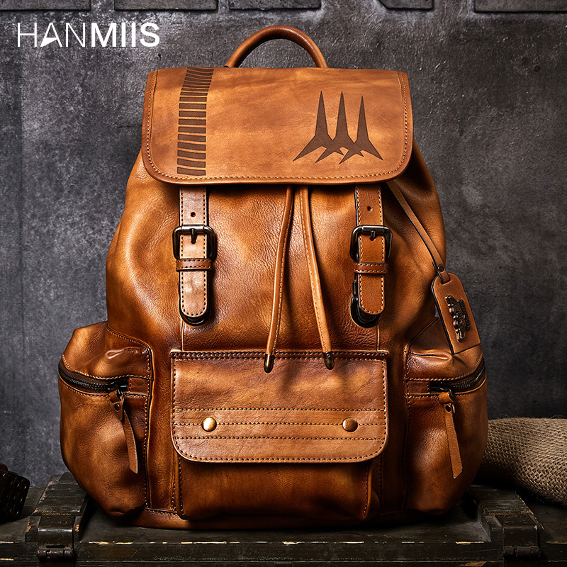 汉名仕B6伞兵头层牛皮双肩包