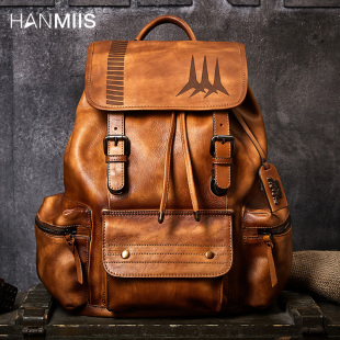 二战B6伞兵头层牛皮植鞣复古男双肩包书包全真皮背包 HANMIIS新款