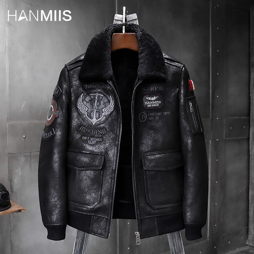 汉名仕A2刺绣飞行服加厚皮衣