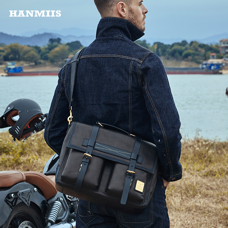 汉名仕真皮邮差包牛皮手提单肩包