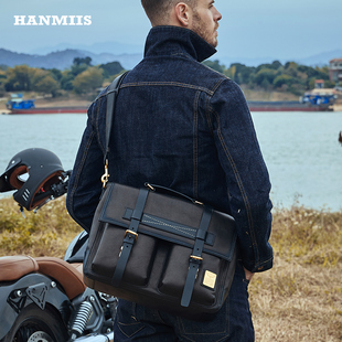 真皮男包头层斜挎公文商务单肩包复古手提 HANMIIS英国邮差牛皮包
