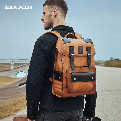 HANMIIS复古头层牛皮双肩包
