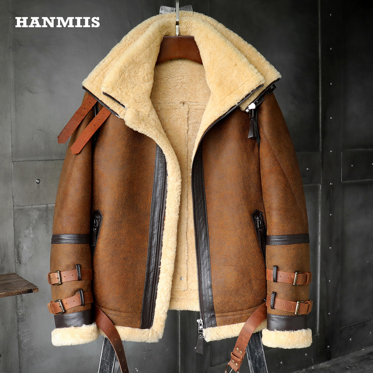 汉名仕霸气飞行服B3羊皮毛一体男加厚御寒外套皮夹克机车真皮皮衣,男装,皮衣,淘宝优惠券,粉丝福利购,淘宝优惠卷