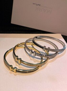 轻奢时尚简约方钻字母18K金手镯微镶锆石保色精铜小香风精品