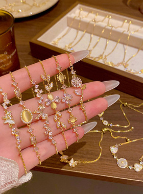 韩版轻奢铜镶锆石手链女高级感百搭椭圆猫眼石手环气质时尚手饰品