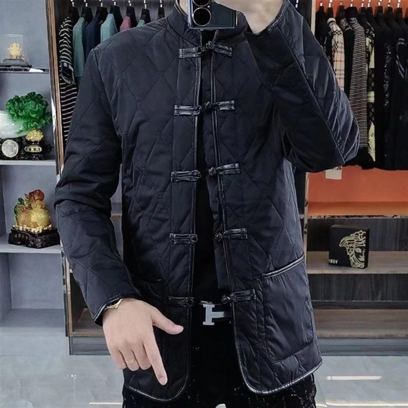 秋冬男士新款高端品质黑色唐装盘扣薄棉夹克外套立领长袖帅气轻奢,男装,唐装,淘宝优惠券,粉丝福利购,淘宝优惠卷