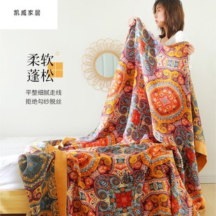 毛巾被棉纱布柔软全棉单人双人天薄款 盖毯粉色欧 空调凉被子毛毯季