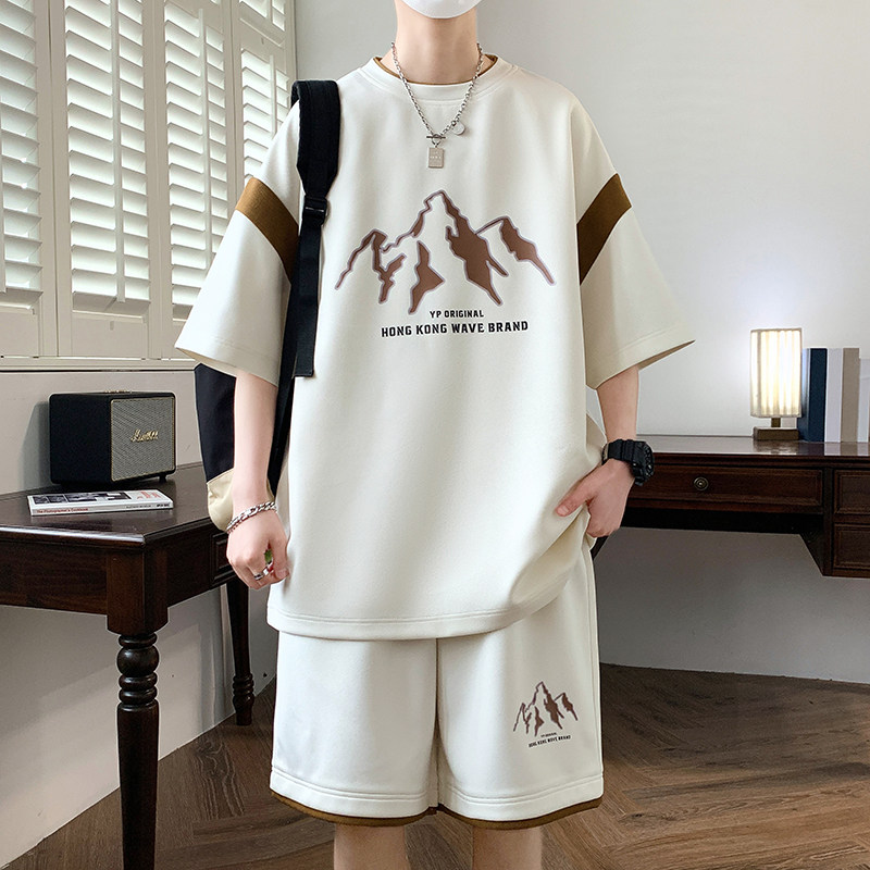 2024新款青少年学生冰丝男短袖T恤套装夏季男装一套搭配潮流帅气,男装,休闲运动套装,淘宝优惠券,粉丝福利购,淘宝优惠卷