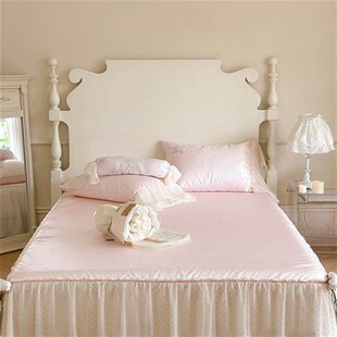 三件套刺绣花边可水洗空调软席 少女凉感冰丝凉席床裙款 夏季 法式