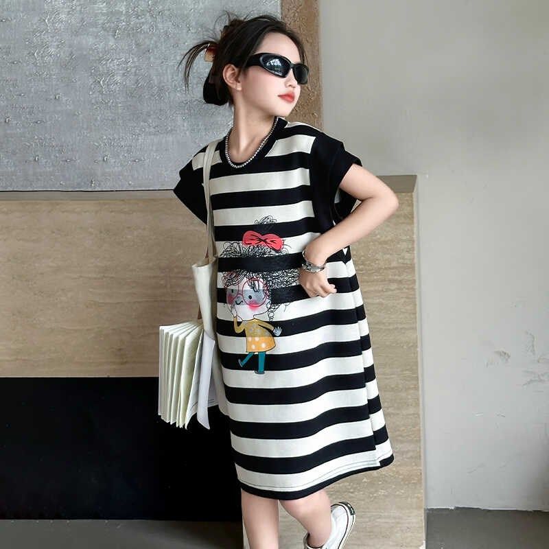 韩国童装女童夏装长款T恤裙2024新款儿童短袖裙子大童条纹连衣裙,童装/婴儿装/亲子装,连衣裙,淘宝优惠券,粉丝福利购,淘宝优惠卷