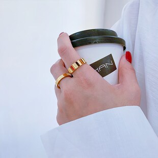 适合手粗的大码戒指女胖mm大号网红胖手光面素圈情侣款食指指环男