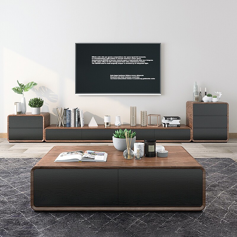 北欧茶几电视柜组合套装现代简约小户型客厅轻奢家具黑色电视机柜