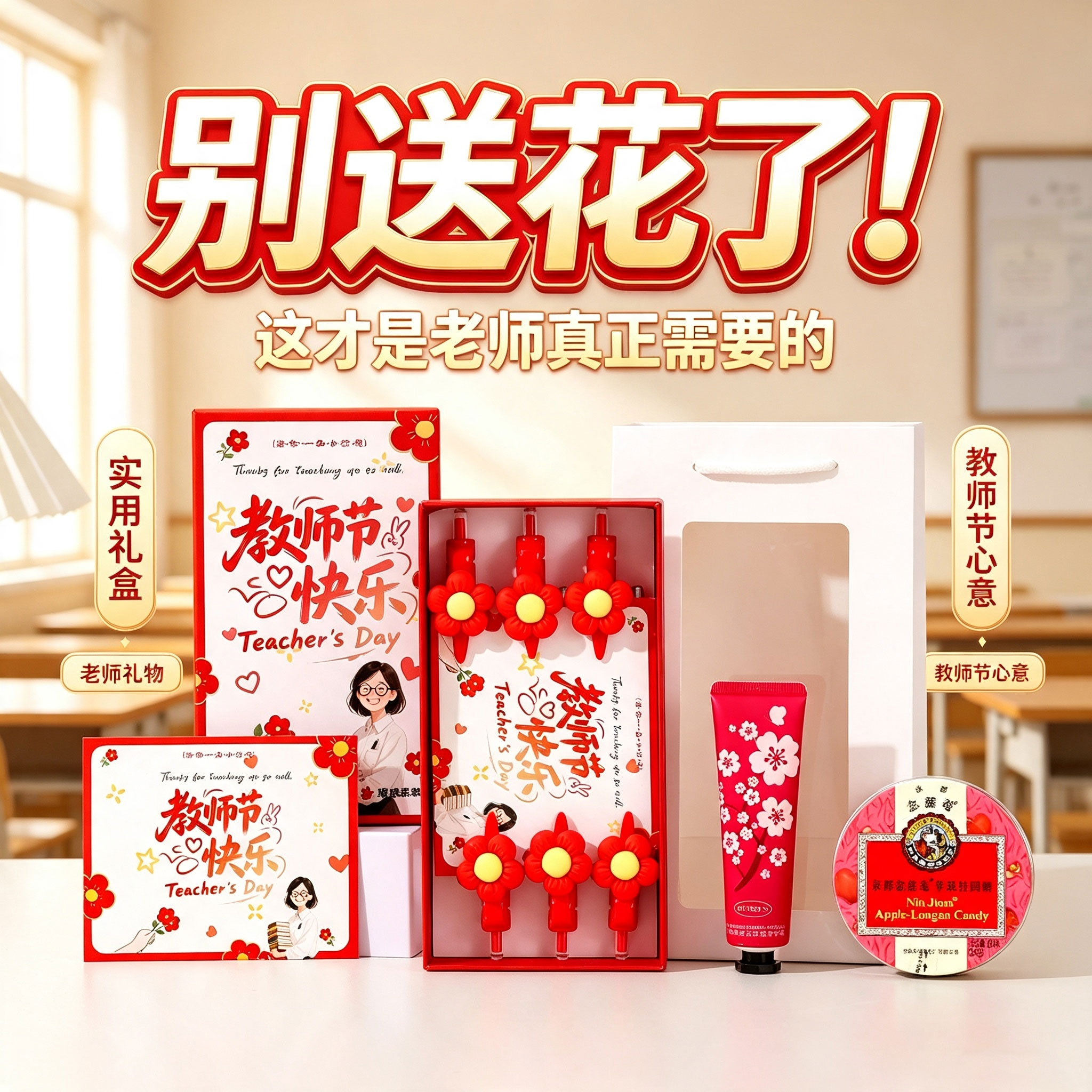 红笔礼盒教师节礼物实用高级感礼品送女老师花束幼儿园活动伴手礼