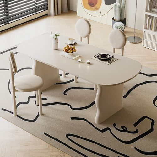 实木奶油风岩板餐桌家用小户型饭桌餐椅组合现代网红长方形桌子