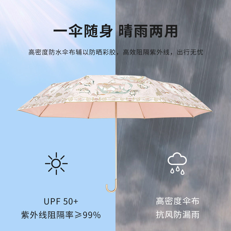 知伞马面裙弯柄金钩高级感女遮阳晴雨伞两用折叠太阳伞新中式
