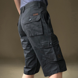 男宽松大码 休闲裤 七分裤 薄款 潮 裤 短裤 子直筒多口袋工装 夏季 纯棉裤