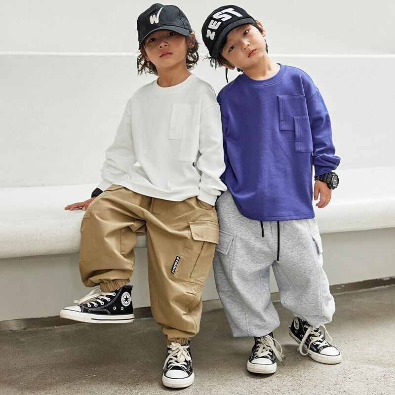 【日系重磅dT恤】童装男童纯棉T恤春装2023新款大童儿童长袖上衣