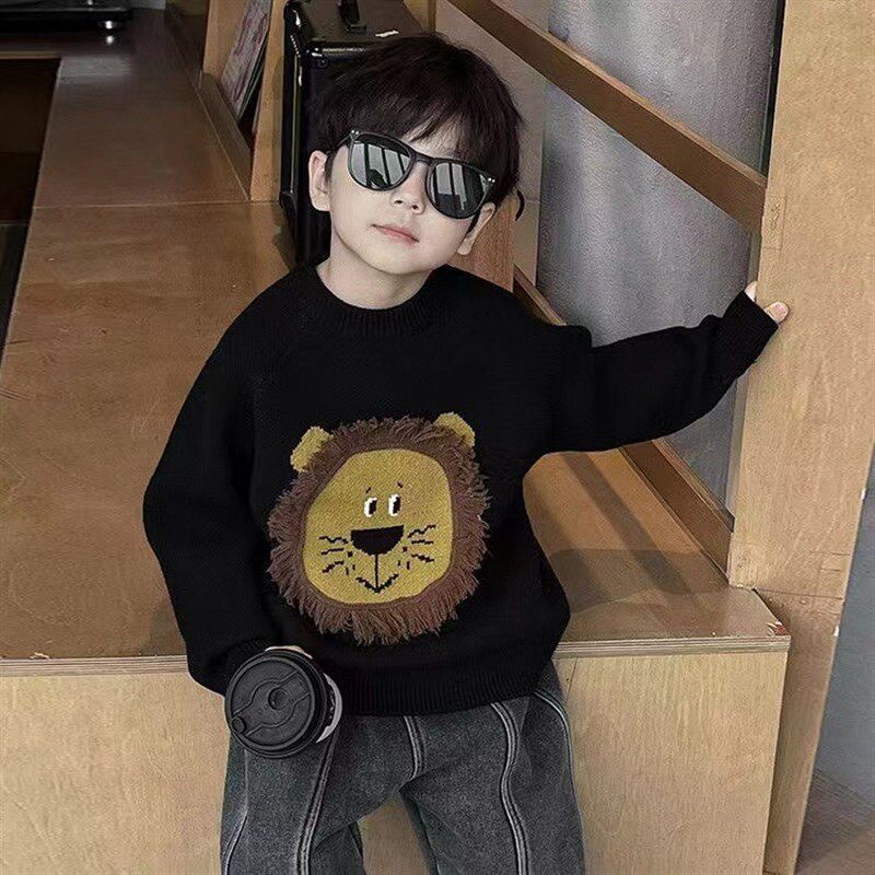 男童套头毛衣2023冬季加厚卡通上衣童装儿童提花打底针织衫毛线衣