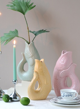 锦鲤送福陶瓷摆件情绪稳定神器宋代美学花瓶插花装饰乔迁礼物