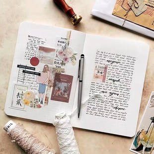 A5空白网格手帐基础定页日记方格内页学生锁线装订可平摊笔记本