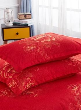 加厚纯棉家用结婚枕套一对装大红色婚庆枕芯套全棉4874