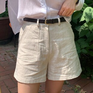 三分裤 女夏季 阔腿裤 宽松直筒裤 子 老钱风亚麻短裤 休闲棉麻热裤 韩版