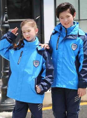 小学生校服冲锋衣套装蓝色防风秋冬装初中绿色班服男女儿童冲锋裤