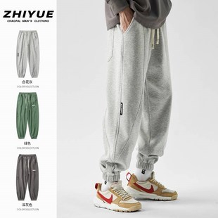 休闲宽松束脚裤 男生灰色运动裤 夏季 重磅卫裤 子男款 美式 裤 男春秋款