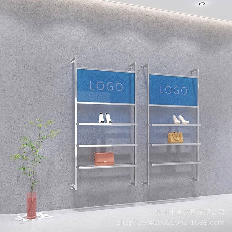 不锈钢银色上墙壁挂式鞋店鞋架展示架包包饰品展示置物架鞋店货架