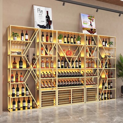 红酒柜展示架靠墙多层铁艺酒庄威士忌酒水陈列架商用酒吧酒架
