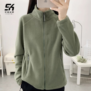 摇粒绒外套女2025秋冬季新款加绒宽松百搭立领短款复古慵懒风上衣