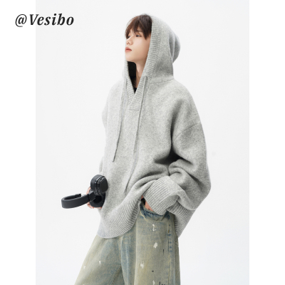 美式连帽针织衫外套男秋